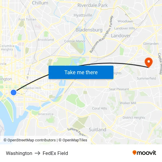 Washington to FedEx Field map
