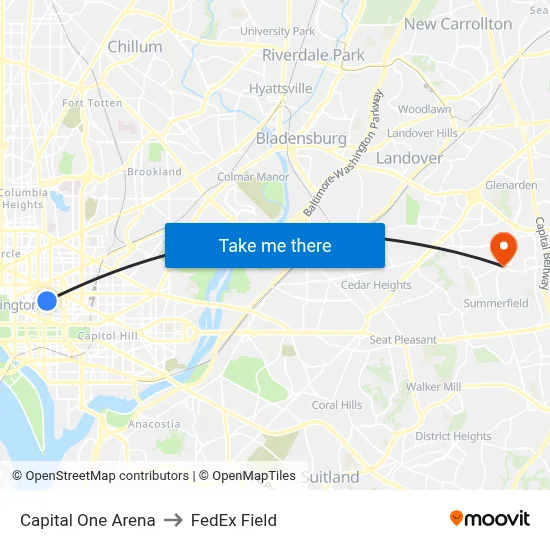 Capital One Arena to FedEx Field map