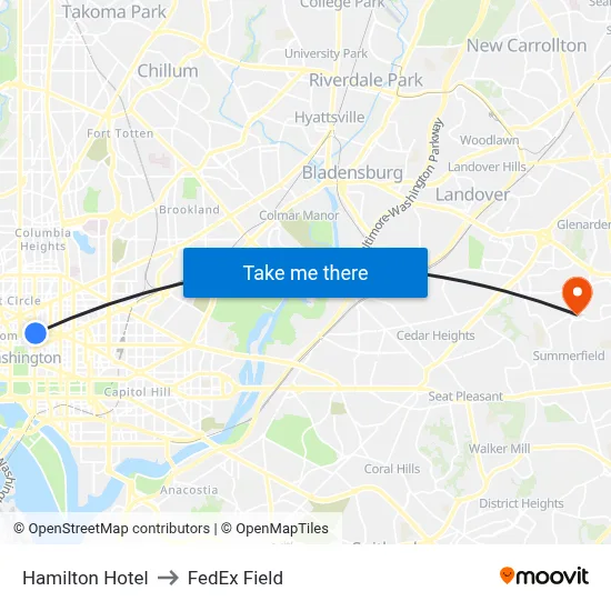 Hamilton Hotel to FedEx Field map