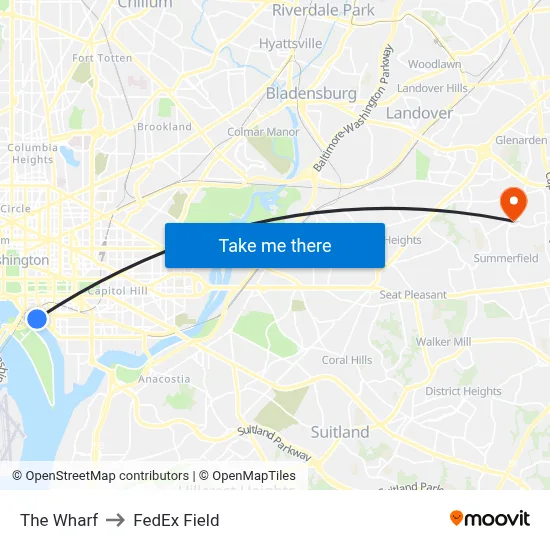 The Wharf to FedEx Field map