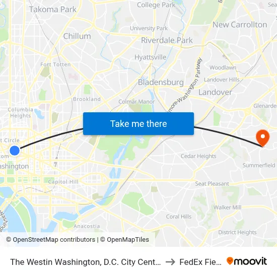 The Westin Washington, D.C. City Center to FedEx Field map