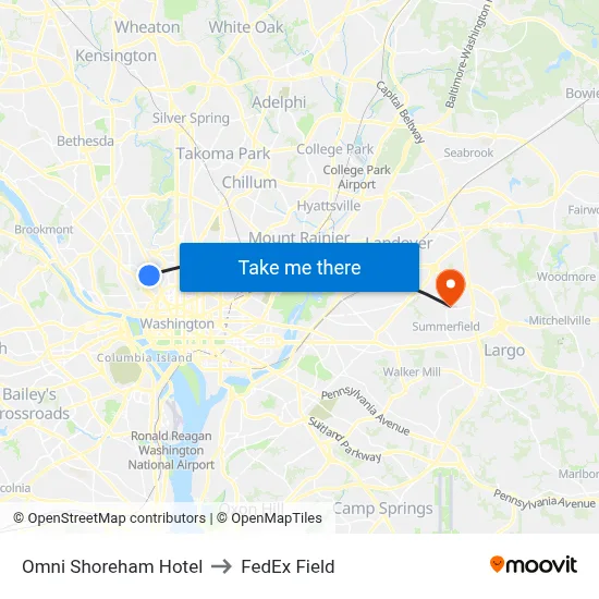 Omni Shoreham Hotel to FedEx Field map
