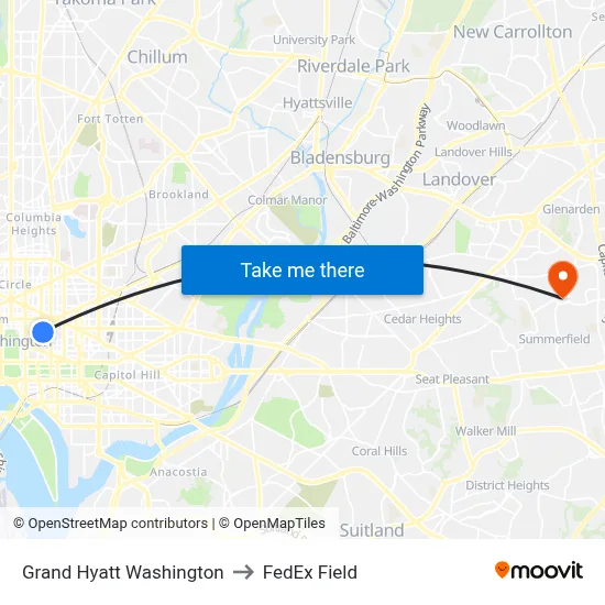 Grand Hyatt Washington to FedEx Field map