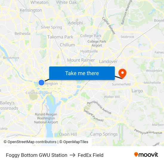Foggy Bottom GWU Station to FedEx Field map