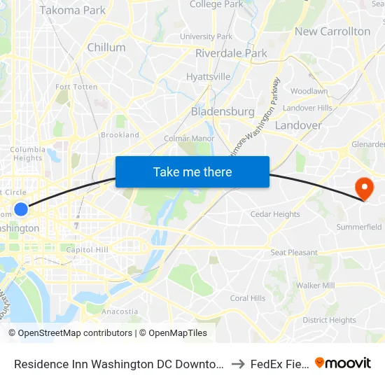 Residence Inn Washington DC Downtown to FedEx Field map