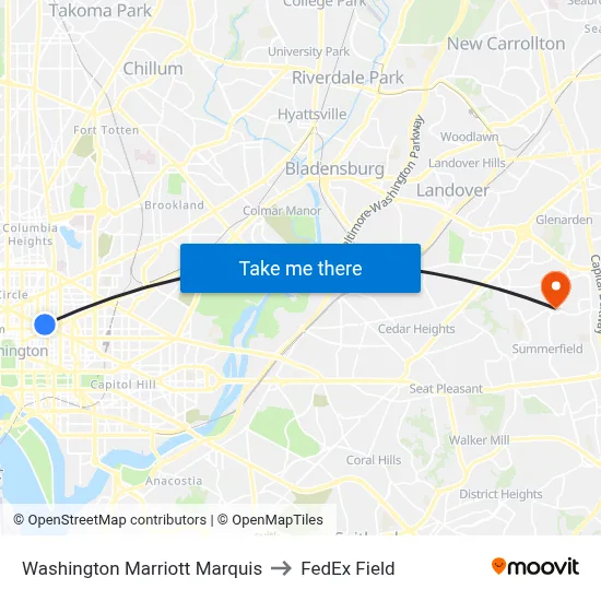 Washington Marriott Marquis to FedEx Field map