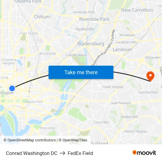 Conrad Washington DC to FedEx Field map