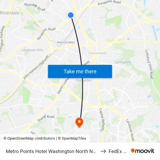 Metro Points Hotel Washington North New Carrollton to FedEx Field map