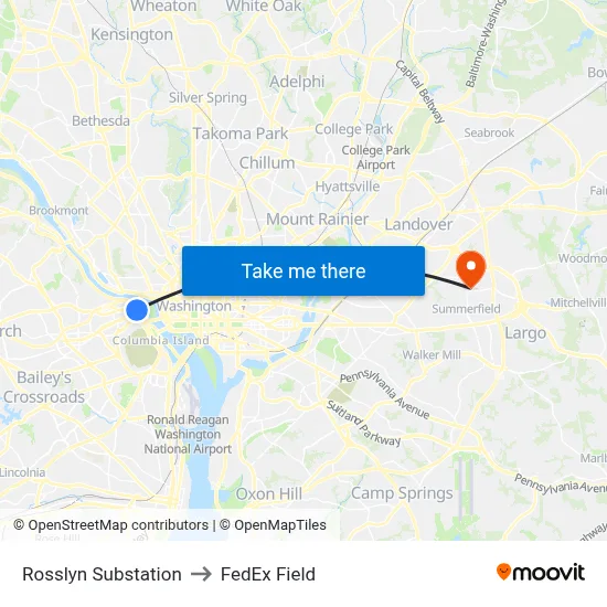Rosslyn Substation to FedEx Field map
