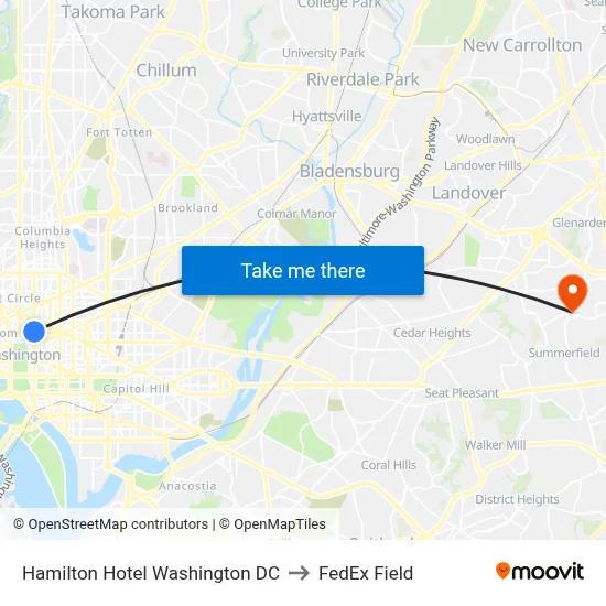 Hamilton Hotel Washington DC to FedEx Field map