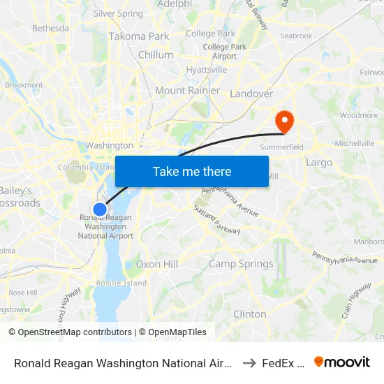 Ronald Reagan Washington National Airport - Garage A to FedEx Field map