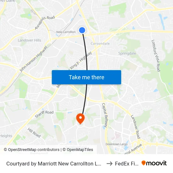 Courtyard by Marriott New Carrollton Landover to FedEx Field map