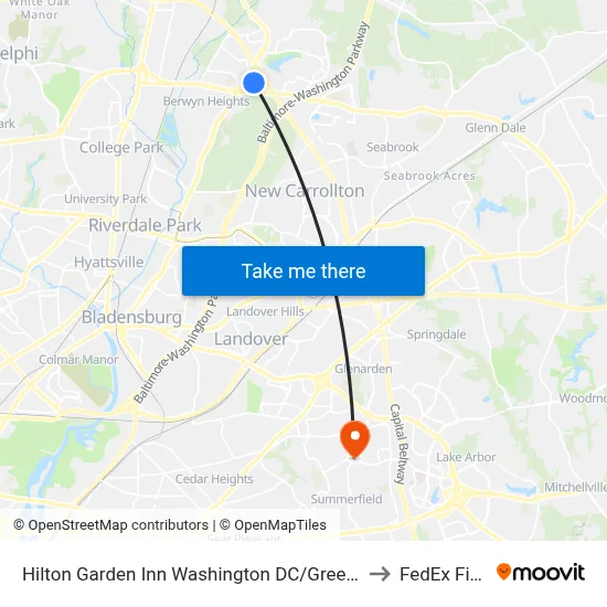Hilton Garden Inn Washington DC/Greenbelt to FedEx Field map