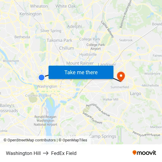Washington Hill to FedEx Field map