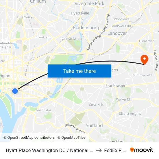 Hyatt Place Washington DC / National Mall to FedEx Field map