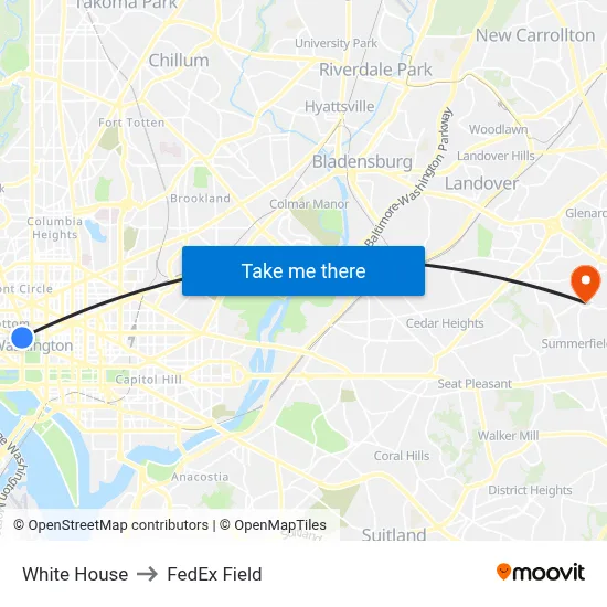 White House to FedEx Field map