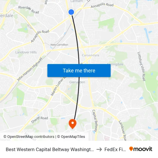 Best Western Capital Beltway Washington Dc to FedEx Field map