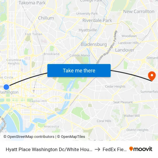 Hyatt Place Washington Dc/White House to FedEx Field map