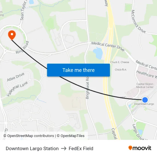Downtown Largo Station to FedEx Field map
