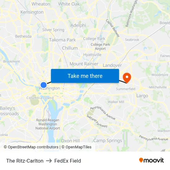 The Ritz-Carlton to FedEx Field map