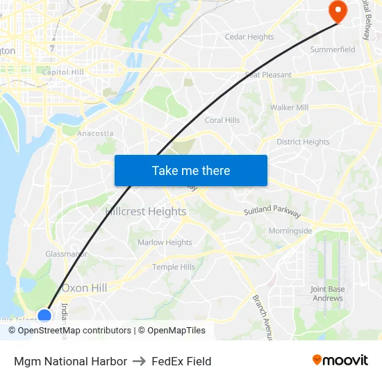 Mgm National Harbor to FedEx Field map