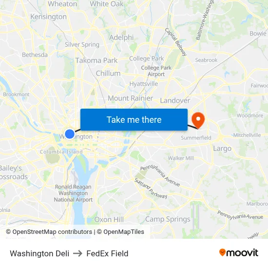 Washington Deli to FedEx Field map