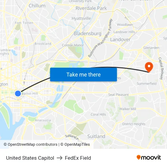 United States Capitol to FedEx Field map