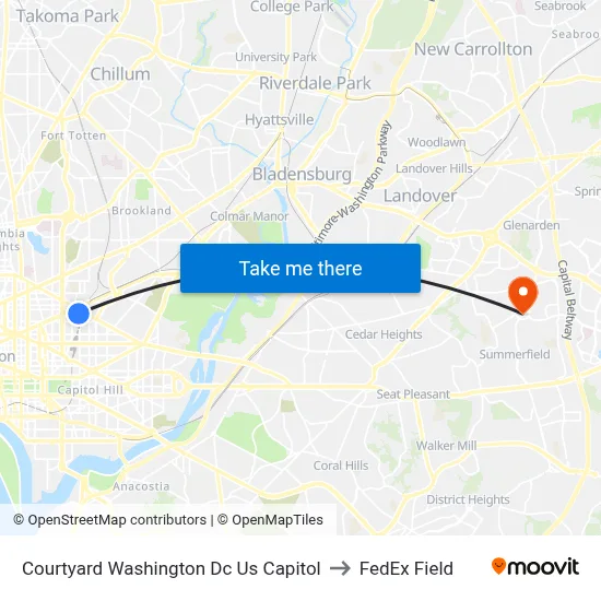 Courtyard Washington Dc Us Capitol to FedEx Field map
