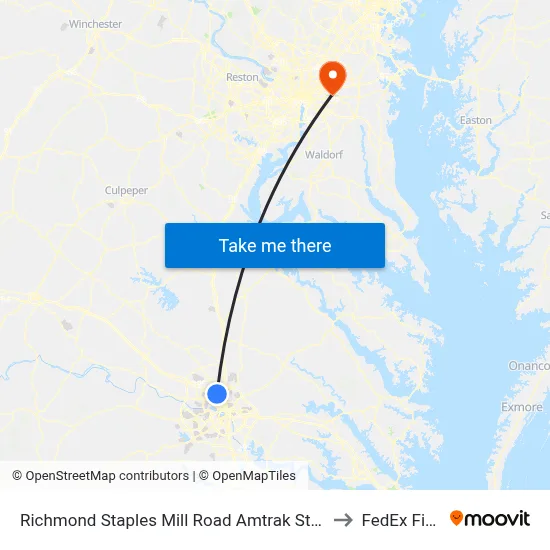 Richmond Staples Mill Road Amtrak Station to FedEx Field map