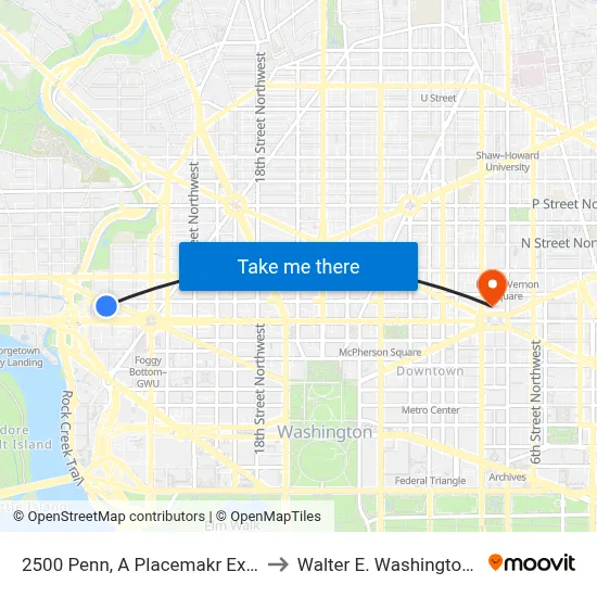 2500 Penn, A Placemakr Experience, Washington, Dc to Walter E. Washington Convention Center map