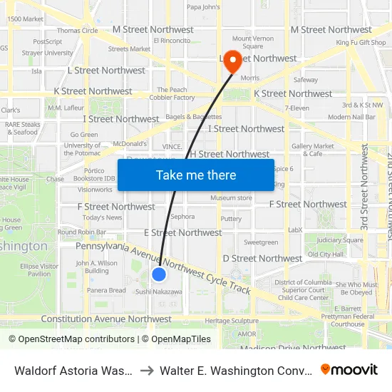 Waldorf Astoria Washington Dc to Walter E. Washington Convention Center map