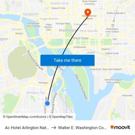 Ac Hotel Arlington National Landing to Walter E. Washington Convention Center map
