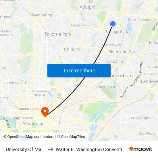 University Of Maryland to Walter E. Washington Convention Center map
