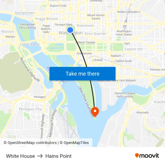 White House to Hains Point map