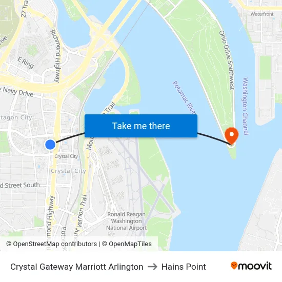 Crystal Gateway Marriott Arlington to Hains Point map
