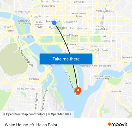 White House to Hains Point map