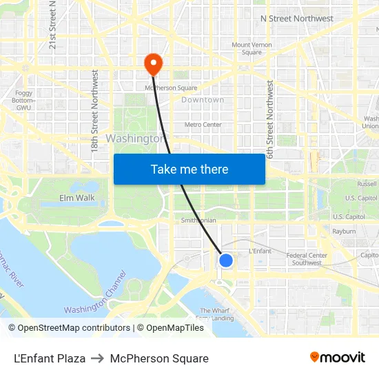 L'Enfant Plaza to McPherson Square map