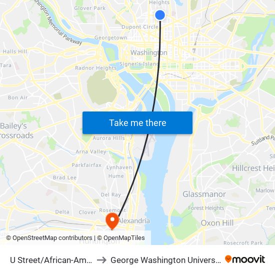 U Street/African-Amer Civil  War Memorial/ Cardozo to George Washington University Alexandria Graduate Education Center map