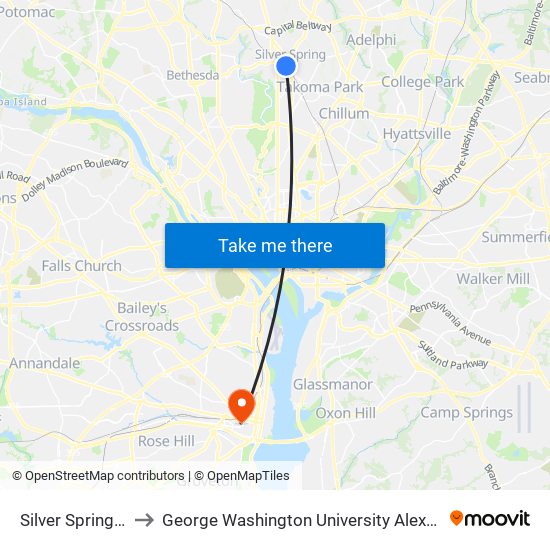Silver Spring+Bay 102 to George Washington University Alexandria Graduate Education Center map