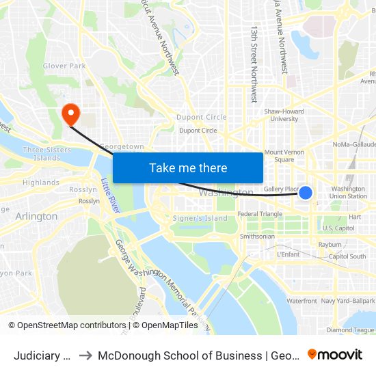 Judiciary Square to McDonough School of Business | Georgetown University map