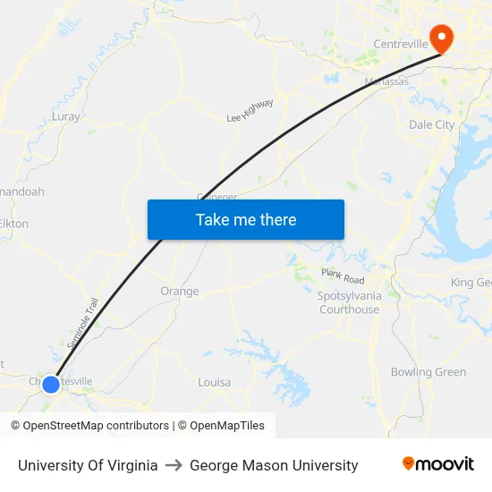 University Of Virginia to George Mason University map