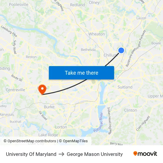 University Of Maryland to George Mason University map