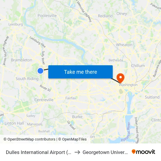 Dulles International Airport (Iad) to Georgetown University map