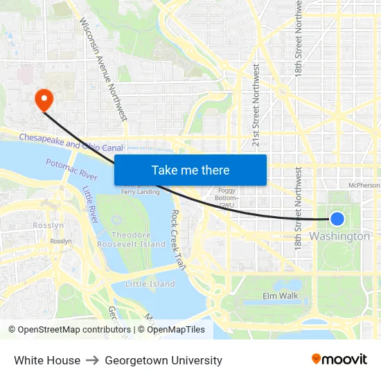 White House to Georgetown University map