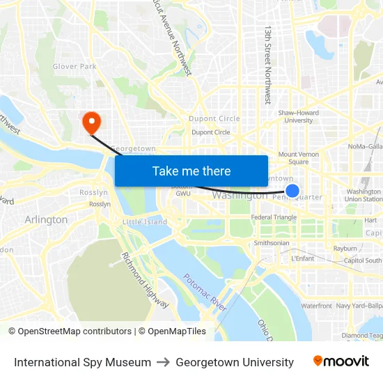 International Spy Museum to Georgetown University map