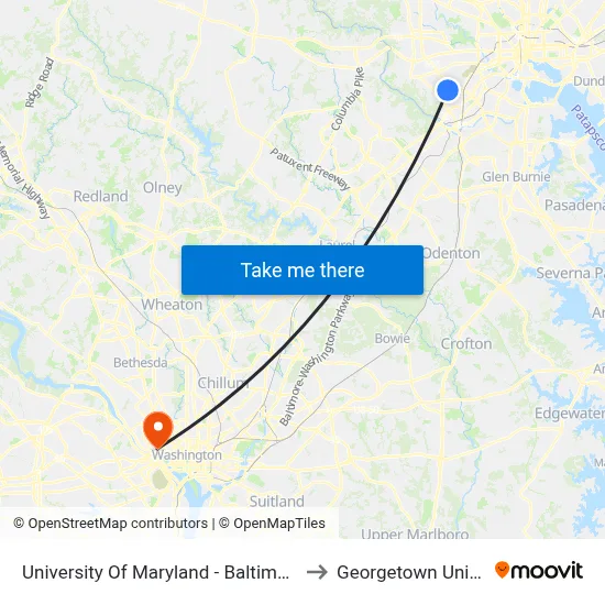 University Of Maryland - Baltimore County to Georgetown University map