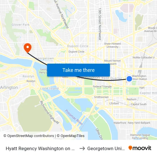 Hyatt Regency Washington on Capitol Hill to Georgetown University map