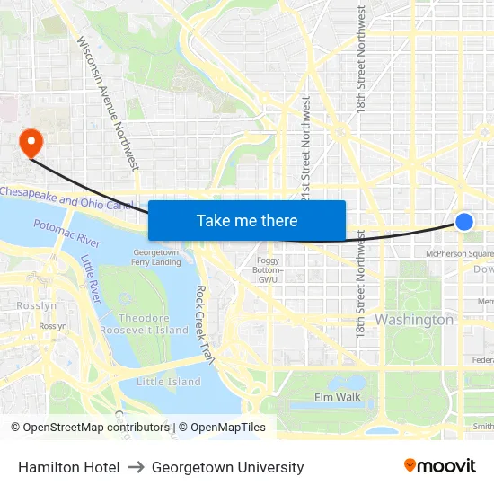 Hamilton Hotel to Georgetown University map
