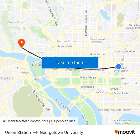 Union Station to Georgetown University map