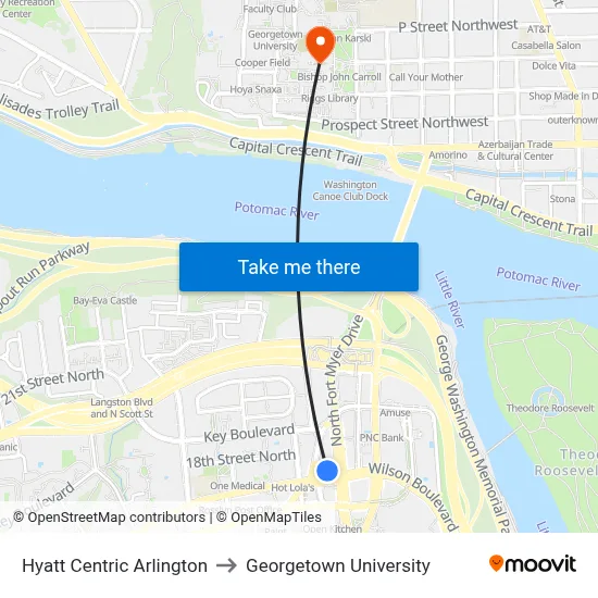 Hyatt Centric Arlington to Georgetown University map